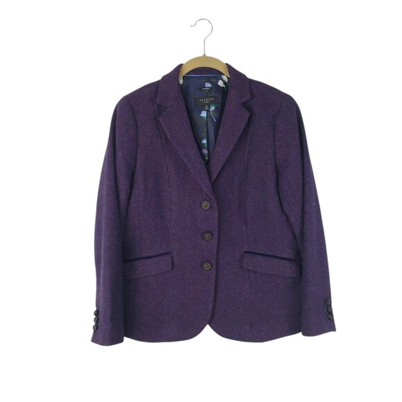 Talbots Aberdeen Tweed Blazer Ivy Gossip Girl Purple Herringbone Wool Blend 8P - Picture 1 of 8
